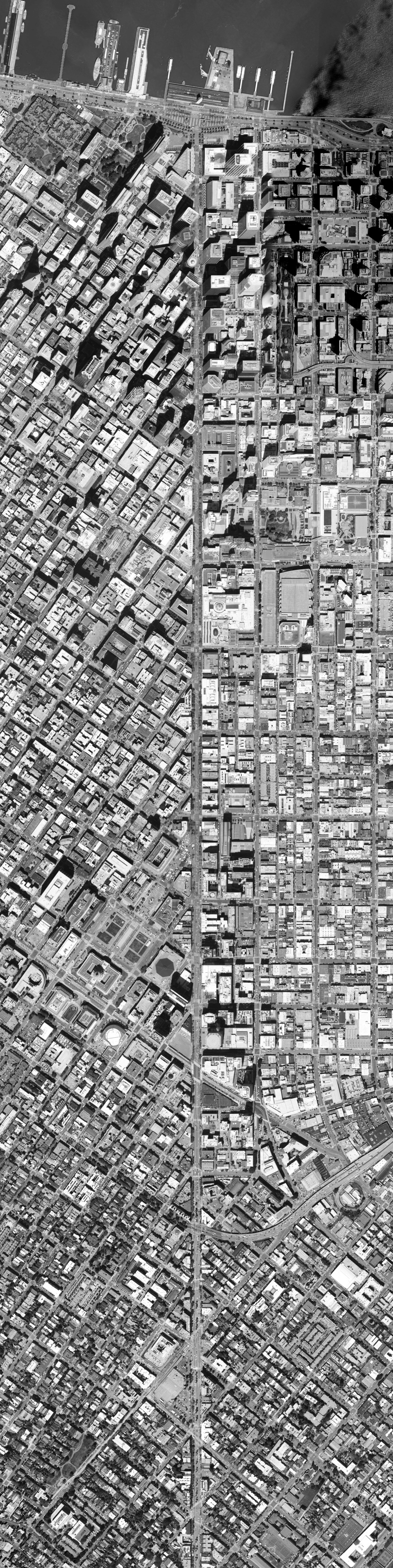 Aerial view of Market Street, starting at the Ferry Building
